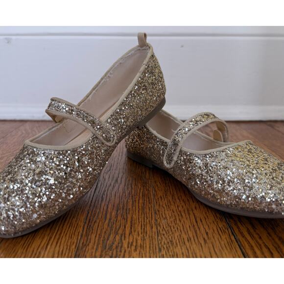 H&M Girls' Gold Glitter Mary Jane Flats Size 13.5 Little Kid - Picture 4 of 7